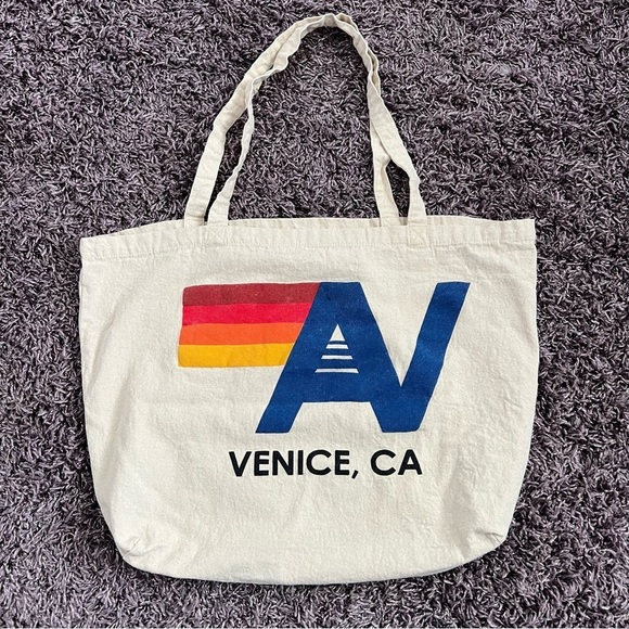 Aviator Nation White Cream Canvas Logo Tote Shoulder Bag Travel Beach - Picture 3 of 5